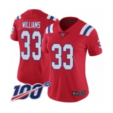 Women's New England Patriots #33 Joejuan Williams Red Alternate Vapor Untouchable Limited Player 100th Season Football Jersey