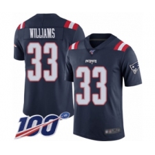 Youth New England Patriots #33 Joejuan Williams Limited Navy Blue Rush Vapor Untouchable 100th Season Football Jersey
