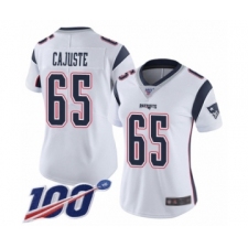 Women's New England Patriots #65 Yodny Cajuste White Vapor Untouchable Limited Player 100th Season Football Jersey