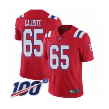 Youth New England Patriots #65 Yodny Cajuste Red Alternate Vapor Untouchable Limited Player 100th Season Football Jersey