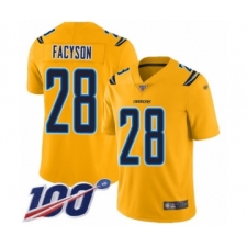 Men's Los Angeles Chargers #28 Brandon Facyson Limited Gold Inverted Legend 100th Season Football Jersey