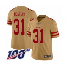Men's San Francisco 49ers #31 Raheem Mostert Limited Gold Inverted Legend 100th Season Football Jersey