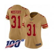 Women's San Francisco 49ers #31 Raheem Mostert Limited Gold Inverted Legend 100th Season Football Jersey