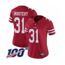 Women's San Francisco 49ers #31 Raheem Mostert Red Team Color Vapor Untouchable Limited Player 100th Season Football Jersey