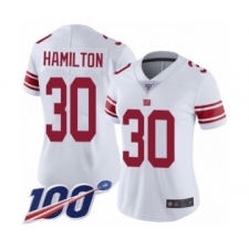 Women's New York Giants #30 Antonio Hamilton White Vapor Untouchable Limited Player 100th Season Football Jersey