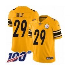 Men's Pittsburgh Steelers #29 Kam Kelly Limited Gold Inverted Legend 100th Season Football Jersey