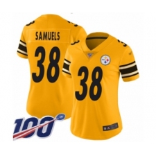 Women's Pittsburgh Steelers #38 Jaylen Samuels Limited Gold Inverted Legend 100th Season Football Jersey