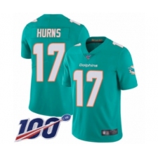Men's Miami Dolphins #17 Allen Hurns Aqua Green Team Color Vapor Untouchable Limited Player 100th Season Football Jersey