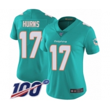 Women's Miami Dolphins #17 Allen Hurns Aqua Green Team Color Vapor Untouchable Limited Player 100th Season Football Jersey