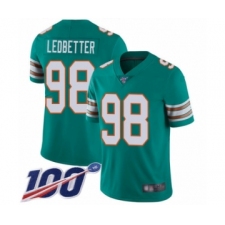 Men's Miami Dolphins #98 Jonathan Ledbetter Aqua Green Alternate Vapor Untouchable Limited Player 100th Season Football Jersey
