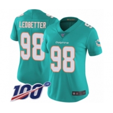 Women's Miami Dolphins #98 Jonathan Ledbetter Aqua Green Team Color Vapor Untouchable Limited Player 100th Season Football Jersey