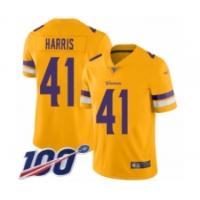 Men's Minnesota Vikings #41 Anthony Harris Limited Gold Inverted Legend 100th Season Football Jersey