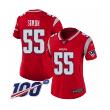 Women's New England Patriots #55 John Simon Limited Red Inverted Legend 100th Season Football Jersey
