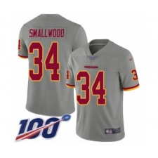Men's Washington Redskins #34 Wendell Smallwood Limited Gray Inverted Legend 100th Season Football Jersey