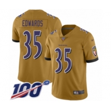 Men's Baltimore Ravens #35 Gus Edwards Limited Gold Inverted Legend 100th Season Football Jersey
