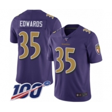 Men's Baltimore Ravens #35 Gus Edwards Limited Purple Rush Vapor Untouchable 100th Season Football Jersey