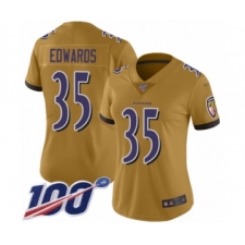Women's Baltimore Ravens #35 Gus Edwards Limited Gold Inverted Legend 100th Season Football Jersey