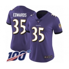 Women's Baltimore Ravens #35 Gus Edwards Purple Team Color Vapor Untouchable Limited Player 100th Season Football Jersey