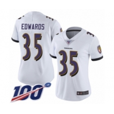 Women's Baltimore Ravens #35 Gus Edwards White Vapor Untouchable Limited Player 100th Season Football Jersey