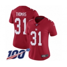 Women's New York Giants #31 Michael Thomas Red Limited Red Inverted Legend 100th Season Football Jersey