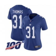 Women's New York Giants #31 Michael Thomas Royal Blue Team Color Vapor Untouchable Limited Player 100th Season Football Jersey