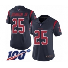 Women's Houston Texans #25 Duke Johnson Jr Limited Navy Blue Rush Vapor Untouchable 100th Season Football Jersey
