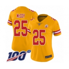 Women's Kansas City Chiefs #25 LeSean McCoy Limited Gold Inverted Legend 100th Season Football Jersey