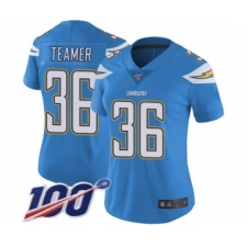 Women's Los Angeles Chargers #36 Roderic Teamer Electric Blue Alternate Vapor Untouchable Limited Player 100th Season Football Jersey