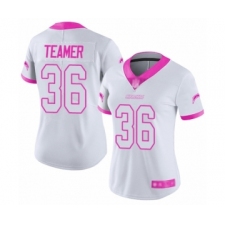 Women's Los Angeles Chargers #36 Roderic Teamer Limited White Pink Rush Fashion Football Jersey
