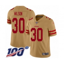 Men's San Francisco 49ers #30 Jeff Wilson Limited Gold Inverted Legend 100th Season Football Jersey