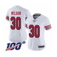Women's San Francisco 49ers #30 Jeff Wilson Limited White Rush Vapor Untouchable 100th Season Football Jersey