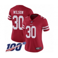 Women's San Francisco 49ers #30 Jeff Wilson Red Team Color Vapor Untouchable Limited Player 100th Season Football Jersey