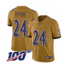 Men's Baltimore Ravens #24 Marcus Peters Limited Gold Inverted Legend 100th Season Football Jersey