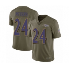 Men's Baltimore Ravens #24 Marcus Peters Limited Olive 2017 Salute to Service Football Jersey