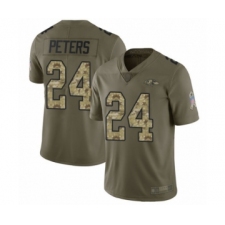 Men's Baltimore Ravens #24 Marcus Peters Limited Olive Camo Salute to Service Football Jersey
