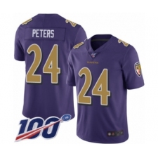 Men's Baltimore Ravens #24 Marcus Peters Limited Purple Rush Vapor Untouchable 100th Season Football Jersey