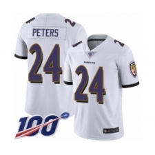 Men's Baltimore Ravens #24 Marcus Peters White Vapor Untouchable Limited Player 100th Season Football Jersey