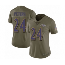 Women's Baltimore Ravens #24 Marcus Peters Limited Olive 2017 Salute to Service Football Jersey