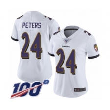 Women's Baltimore Ravens #24 Marcus Peters White Vapor Untouchable Limited Player 100th Season Football Jersey