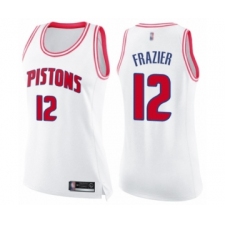 Women's Detroit Pistons #12 Tim Frazier Swingman White Pink Fashion Basketball Jersey