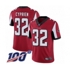 Men's Atlanta Falcons #32 Johnathan Cyprien Red Team Color Vapor Untouchable Limited Player 100th Season Football Jersey