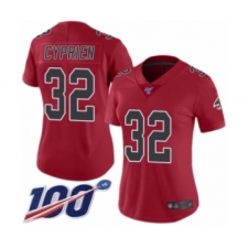 Women's Atlanta Falcons #32 Johnathan Cyprien Limited Red Rush Vapor Untouchable 100th Season Football Jersey