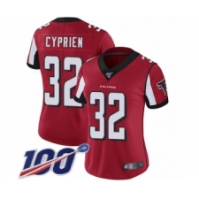 Women's Atlanta Falcons #32 Johnathan Cyprien Red Team Color Vapor Untouchable Limited Player 100th Season Football Jersey