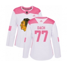 Women's Chicago Blackhawks #77 Kirby Dach Authentic White Pink Fashion Hockey Jersey