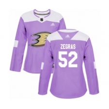 Women's Anaheim Ducks #52 Trevor Zegras Authentic Purple Fights Cancer Practice Hockey Jersey