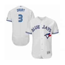 Men's Toronto Blue Jays #3 Brandon Drury White Home Flex Base Authentic Collection Baseball Player Jersey