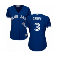 Women's Toronto Blue Jays #3 Brandon Drury Authentic Blue Alternate Baseball Player Jersey
