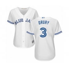 Women's Toronto Blue Jays #3 Brandon Drury Authentic White Home Baseball Player Jersey