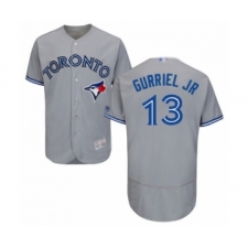 Men's Toronto Blue Jays #13 Lourdes Gurriel Jr. Grey Road Flex Base Authentic Collection Baseball Player Jersey