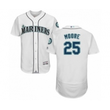 Men's Seattle Mariners #25 Dylan Moore White Home Flex Base Authentic Collection Baseball Player Jersey
